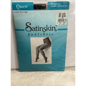 New Satinskin Pantyhose Queen 2X Jet Black Invisible Reinforced Toe